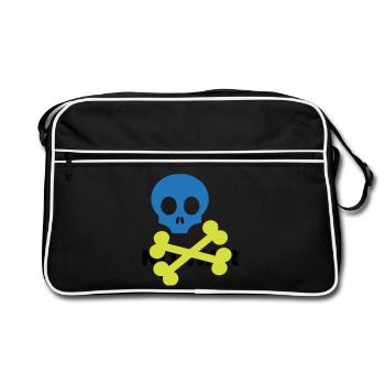 Neon Blue Skull and Crossbones - Retro Bag - black/white - Front