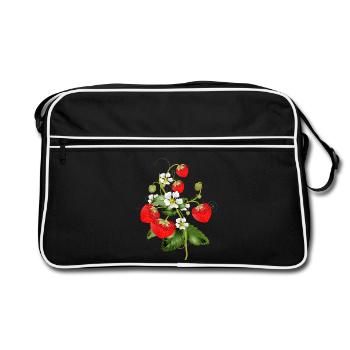 filigrane Erdbeeren Pflanze mit Erdbeeren Blüte - Retro Tasche - Schwarz/Weiß - Vorne