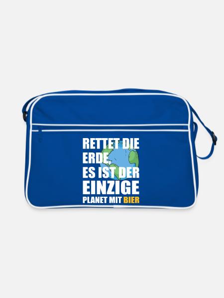 Bier Planet Retten - Retro Tasche - Blau/Weiß - Vorne
