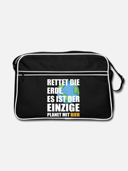 Bier Planet Retten - Retro Tasche - Schwarz/Weiß - Vorne