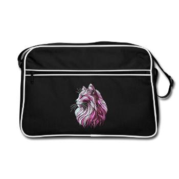 Rosa Katzenkopf geometrische Kunstpolygone - Retro Tasche - Schwarz/Weiß - Vorne