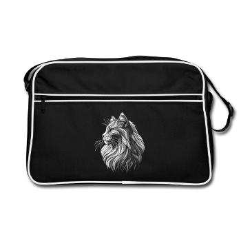 Schwarz-Weiß-Polygone Katzenkopf-Zeichnung - Retro Tasche - Schwarz/Weiß - Vorne