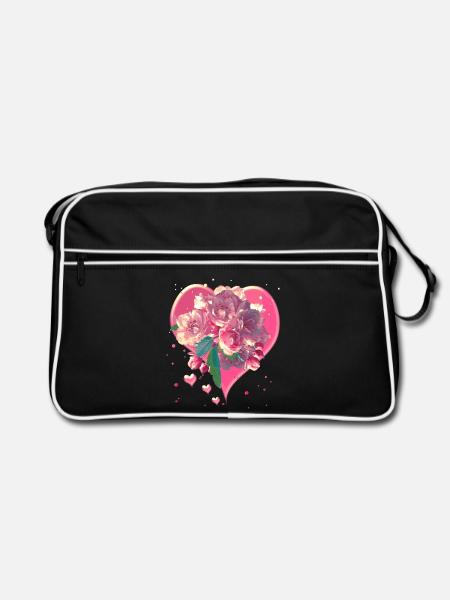 Coeur aux fleurs d’amandier Fleurs de coeur - Sac Retro - noir/blanc - Devant