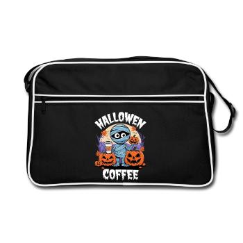 Momie avec citrouille et café d’Halloween - Sac Retro - noir/blanc - Devant