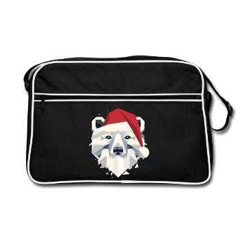 Ours polaire de Noël avec chapeau et barbe de Père Noël - Sac Retro - noir/blanc - Devant