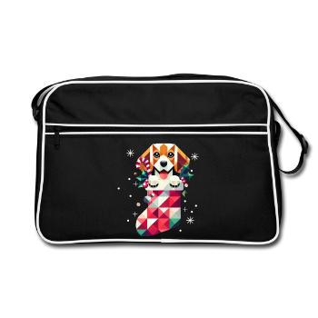 Beagle in a colorful Christmas stocking - Retro Bag - black/white - Front