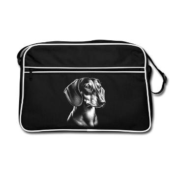 Tête de teckel réaliste en tant que portrait en noir et blanc - Sac Retro - noir/blanc - Devant