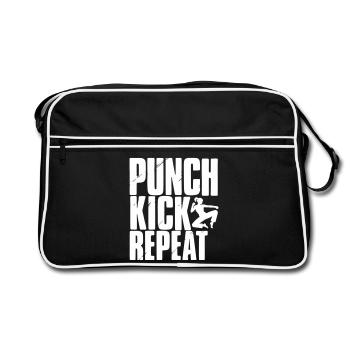 Punch Kick Repeat: Kickboxer in the jump - Retro Bag - black/white - Front