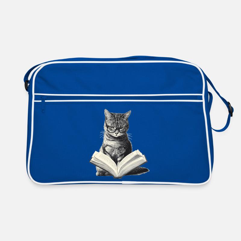 Katze liest Buch Retro Tasche