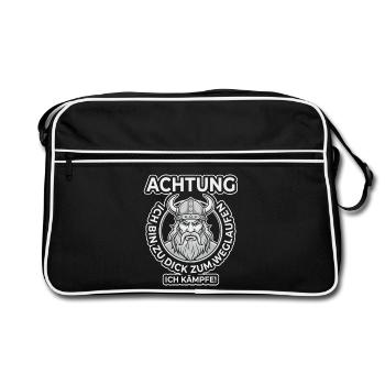 Zu dick zum Rennen – Ich kämpfe Wikinger - Retro Tasche - Schwarz/Weiß - Vorne