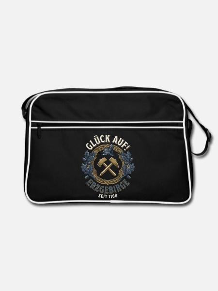 Glück Auf Erzgebirge Bergbau Bergmann Vintage - Retro Tasche - Schwarz/Weiß