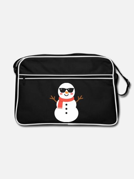 Schneemann mit Sonnenbrille - Retro Tasche - Schwarz/Weiß