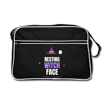 Resting Witch Face Halloween Witch Hat Ghost Funny - Retro Tasche - Schwarz/Weiß - Vorne