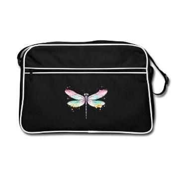 Libelle mit Aquarellflügeln - Retro Tasche - Schwarz/Weiß - Vorne