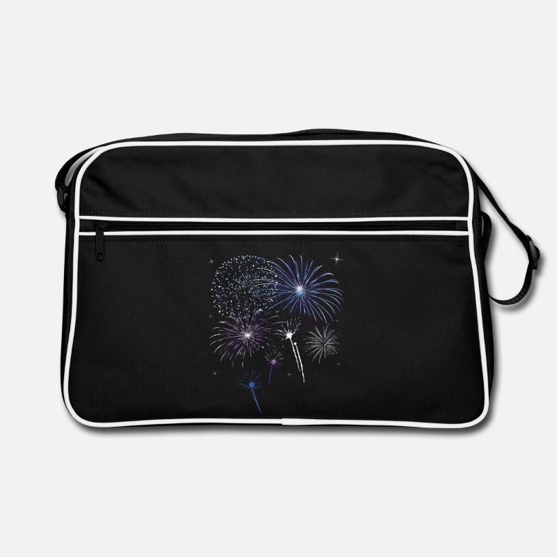 Feu d'artifice coloré avec des étoiles. - Sac Retro - noir/blanc