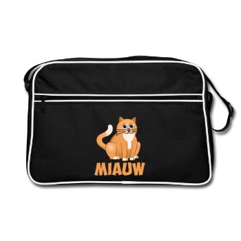 Le chat assis au-dessus du mot miaulement - Sac Retro - noir/blanc - Devant