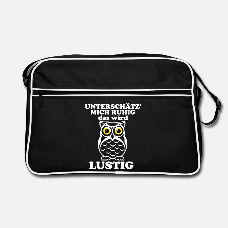 Unterschätz mich ruhig – Eulenwitz - Retro Tasche - Schwarz/Weiß