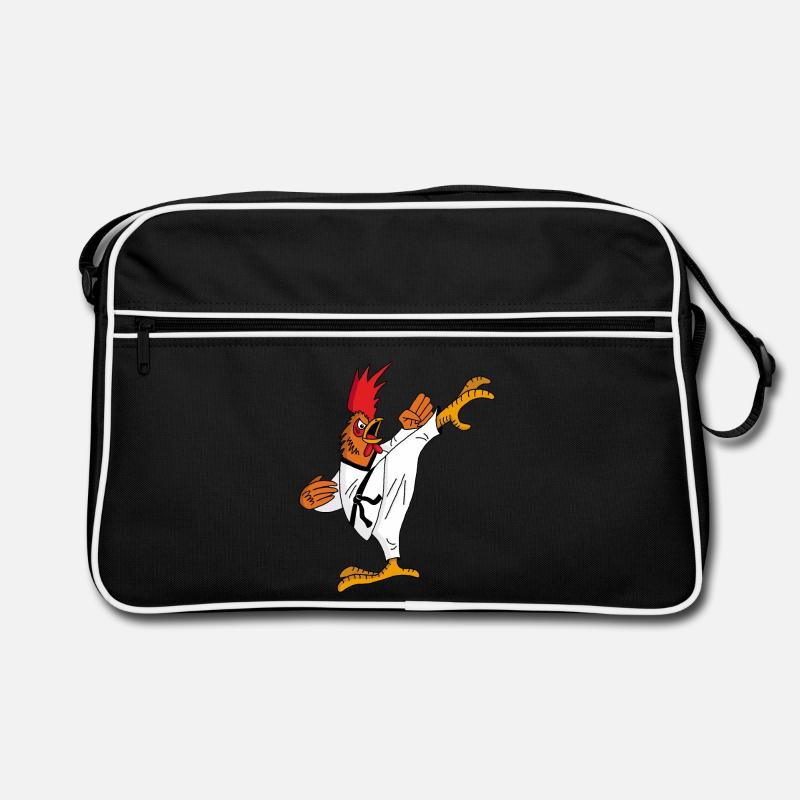 Hahn und Karate - Retro Tasche - Schwarz/Weiß