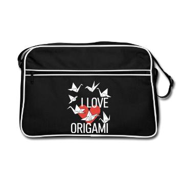 Origami Herz Liebe T-Shirt - Retro Tasche - Schwarz/Weiß - Vorne