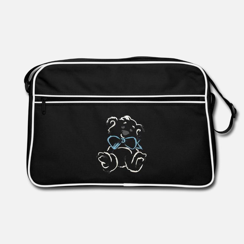 Playful teddy bear with blue bow Retro Bag