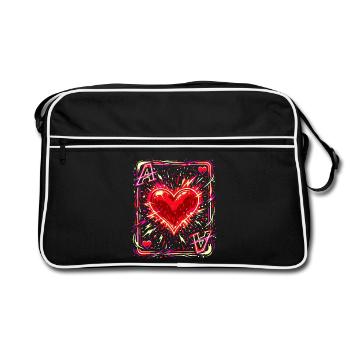Herz Ass Spielkarte Kostüm Karneval Poker Lustig - Retro Tasche - Schwarz/Weiß - Vorne