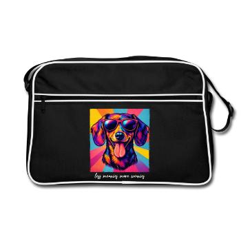 Lustiger Pop Art Dackel Less Meanies More Weenies - Retro Tasche - Schwarz/Weiß - Vorne