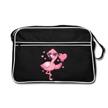 Flamant rose avec des lunettes en forme de cœur - Sac Retro - noir/blanc - Devant