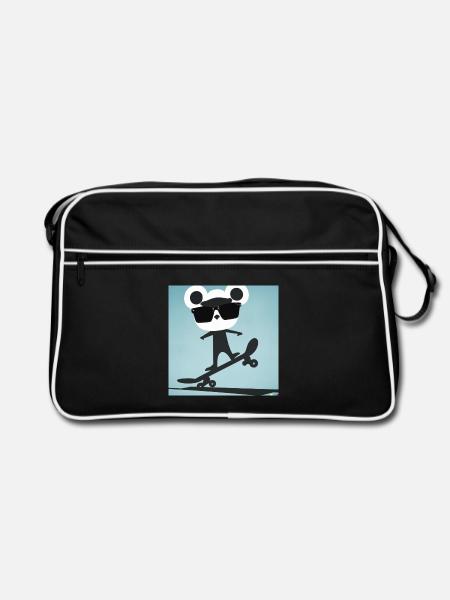 Skater Bär - Retro Tasche - Schwarz/Weiß