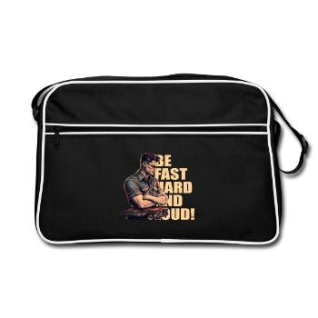 Mechaniker mit Oldtimer - Retro Tasche - Schwarz/Weiß - Vorne