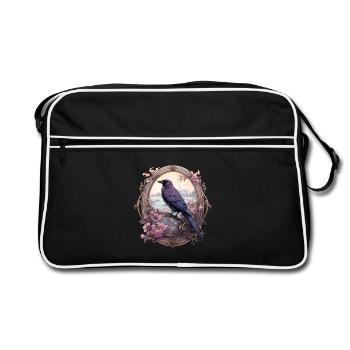 Rabe in einem romantischen ovalen Rahmen - Retro Tasche - Schwarz/Weiß - Vorne