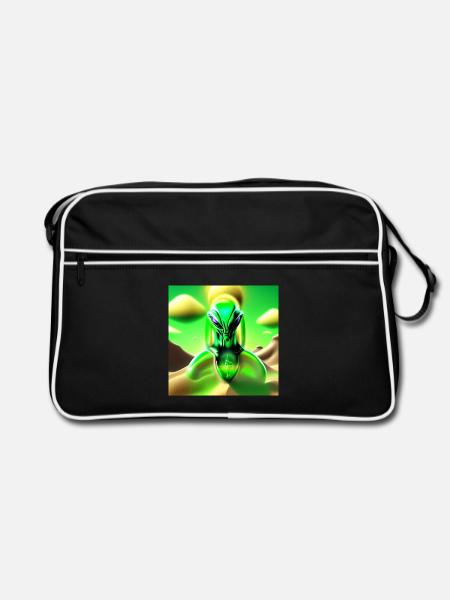 Neonalien im Sandtraum - Retro Tasche - Schwarz/Weiß - Vorne