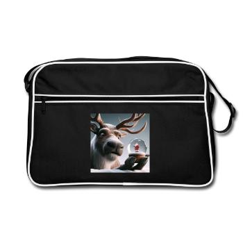 Reindeer with Santa Claus in snow globe - Retro Bag - black/white - Front