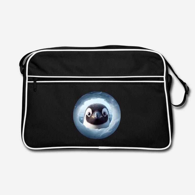Penguin looking through snow hole Retro Bag