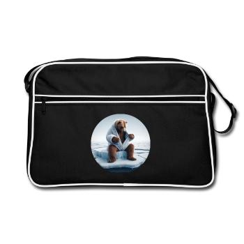 Bär im Schafspelz sitzt auf Scholle - Retro Tasche - Schwarz/Weiß - Vorne