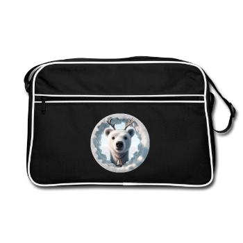 Rentier Kopf schaut durch Eis - Retro Tasche - Schwarz/Weiß - Vorne
