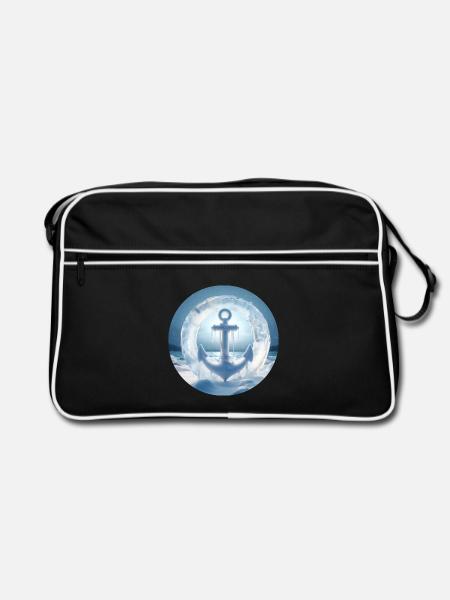 Anker Eis Schnee vereist - Retro Tasche - Schwarz/Weiß - Vorne