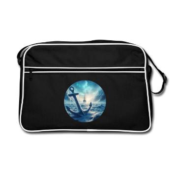 Anker und Schiff Eis Landschaft - Retro Tasche - Schwarz/Weiß - Vorne