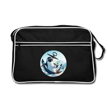 Casual penguin sits on anchor and drinks - Retro Bag - black/white - Front