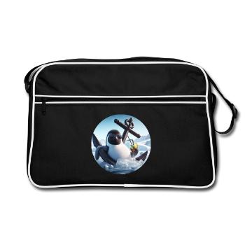 Comic Pinguin lehnt im Anker mit Cocktail - Retro Tasche - Schwarz/Weiß - Vorne