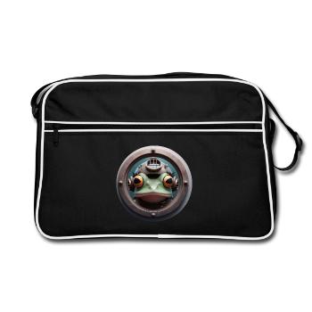 Frosch mit Taucherhelm schaut durch Bullauge - Retro Tasche - Schwarz/Weiß - Vorne