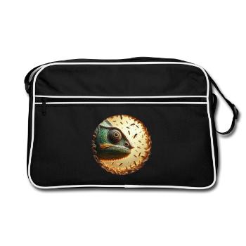 Chameleon mit Bienen Animation - Retro Tasche - Schwarz/Weiß - Vorne