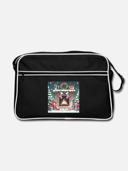 Weihnachts Design 4 - Retro Tasche - Schwarz/Weiß - Vorne