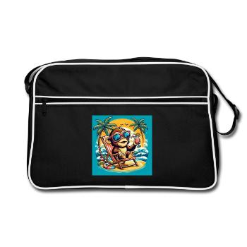 Äffchen am Strand - Retro Tasche - Schwarz/Weiß - Vorne