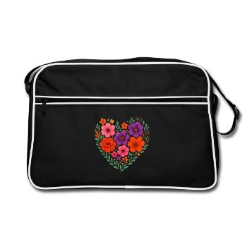 Flower Heart – Motif romantique dans un style vintage - Sac Retro - noir/blanc - Devant