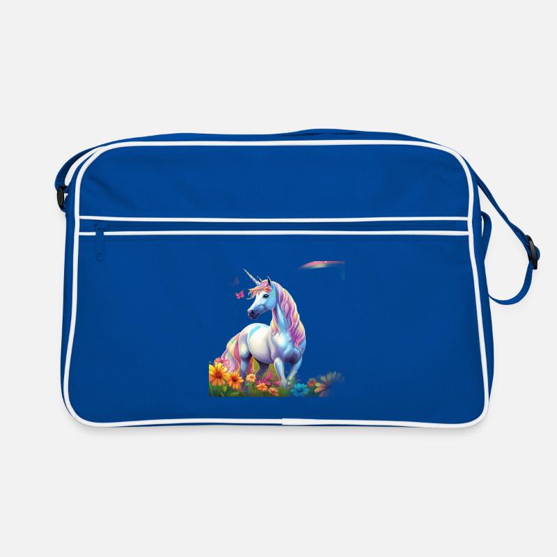 Licorne céleste dans le champ des fleurs avec Schmetterlin Sac Retro