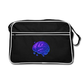 3D Gehirn Molekular Blau Lila - Retro Tasche - Schwarz/Weiß - Vorne