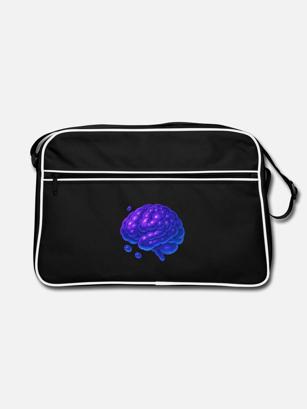 3D Brain Molecular Blue Purple - Retro Bag - black/white - Front