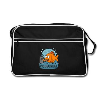 Fishing Fun Fish Doorbell Cartoon Design - Retro Bag - black/white - Front
