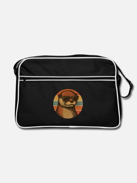 Cool Otter with Sunglasses Retro Design - Retro Tasche - Schwarz/Weiß - Vorne