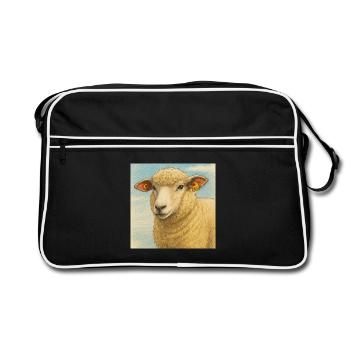 Wolliges Schaf Blau - Retro Tasche - Schwarz/Weiß - Vorne